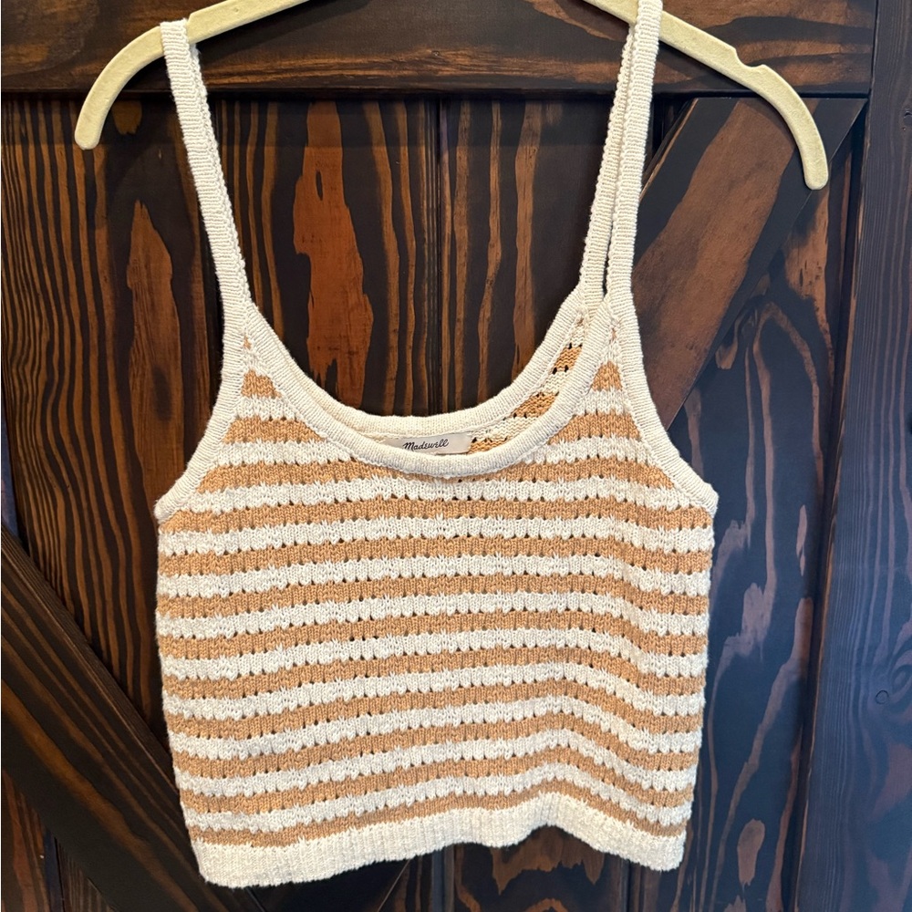 Madewell Cream and Tan Ribbed Crop Camisole